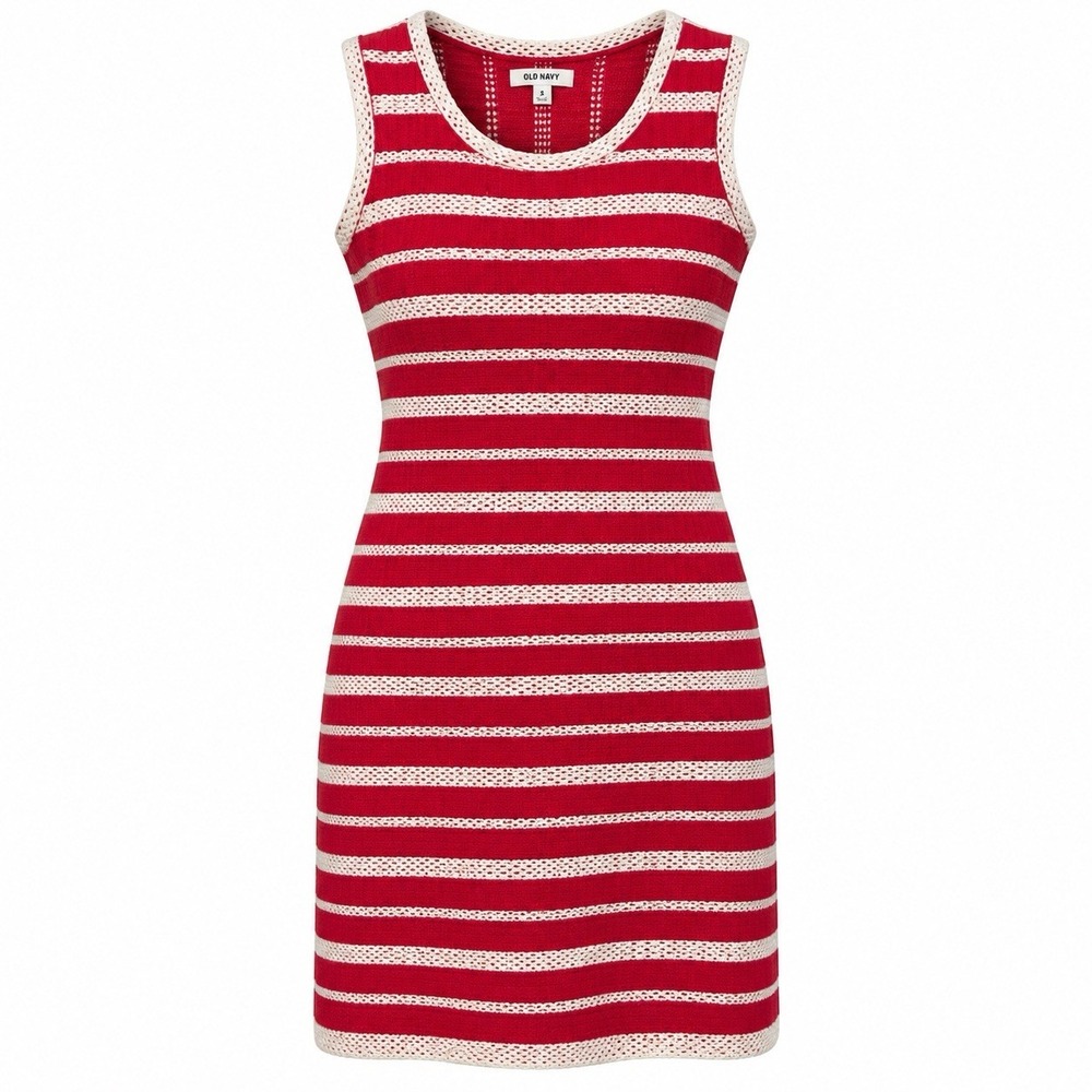 Max Studio Womens Small Red White Striped 100% Cotton Knit Sleeveless Dress